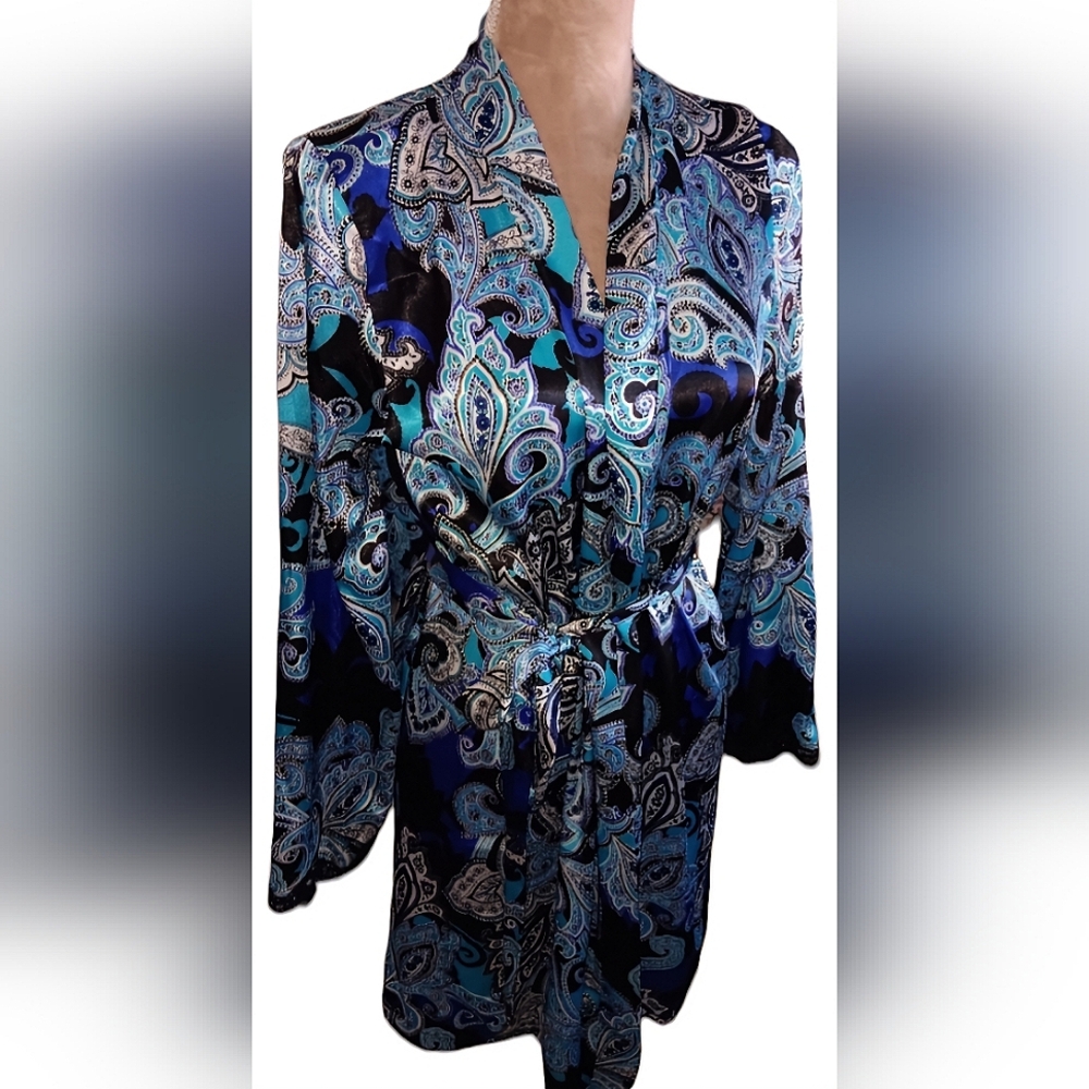 Silky Blue Paisley Wrap Robe - Women Intimates & Sleepwear